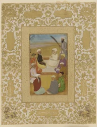 Dara Shikoh met Mian Mir en Mulla Shah, los albumfolio met schilderij, c.1640